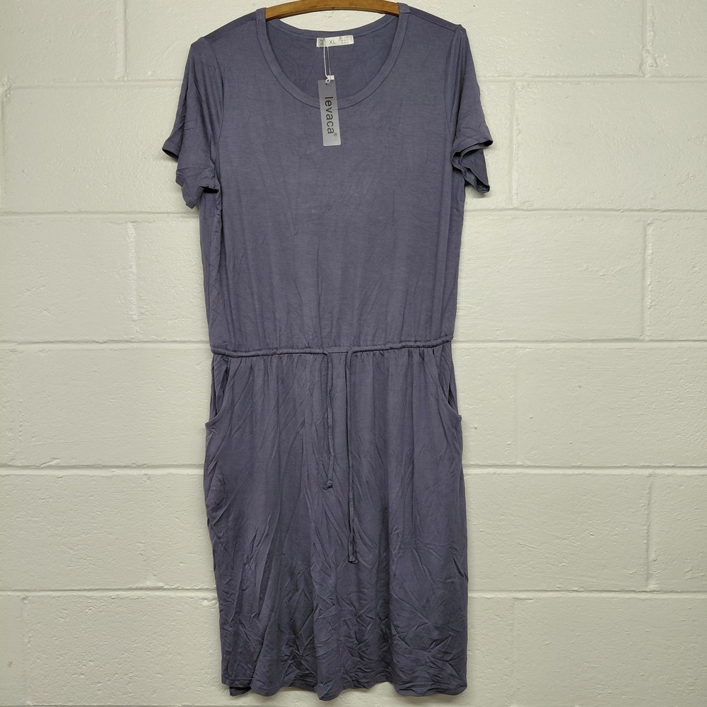 Levaca Womens Casual Calf Length Dress Blue Size XL Pockets Tie Waist NWT Beach